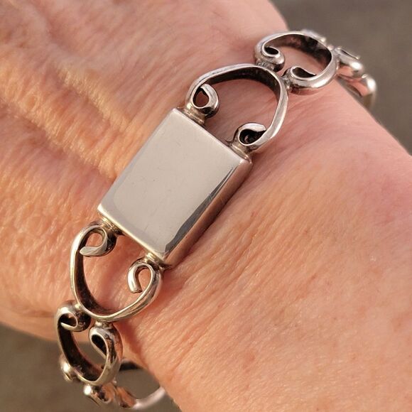 Vintage Sterling Open Scoll Work Engravable Cuff Bracelet - Picture 8 of 9